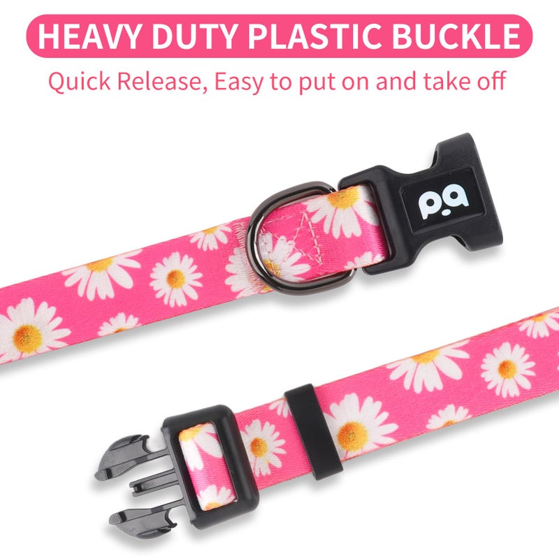 QQPETS Adjustable Soft Dog Collar: Print Flower Pink Multicolor Cute Patterns for XS Small Medium Large Pet Girl Boy Puppy Walking Running Training (XS, Small Daisies) - Image 3